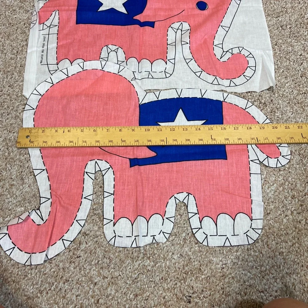 Vintage Pink Elephant Cut and Sew Fabric Panel Plush Toy DIY Craft